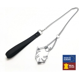 Red Leather Choker Black/Silver 64cm - Leather & Metal Design