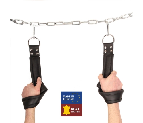 Red Leather Premium Leather Suspension Cuffs Black - Adjustable Heavy Duty Design