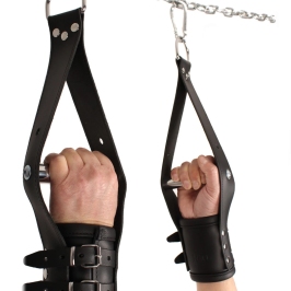 Red Leather Leather Suspension Cuffs Black Adjustable 17-24 cm