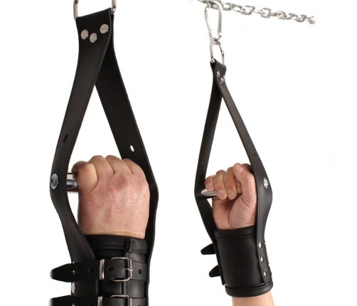 Red Leather Leather Suspension Cuffs Black Adjustable 17-24 cm