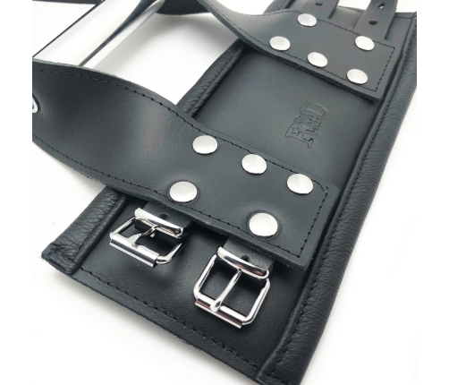 Red Leather Leather Suspension Cuffs Black Adjustable 17-24 cm