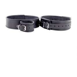 Red Leather Restraint Set Black - Thigh and Hand Adjustable Straps