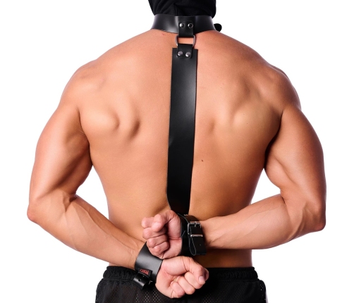 Red Leather Restraint Collar for Hands - Black, Adjustable Fit