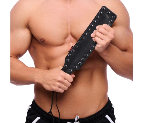 Red Leather Impact Paddle Black 38cm with 37 Metal Accents