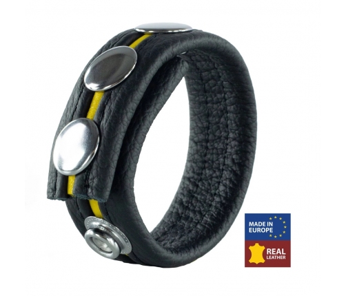 Red Leather Adjustable Leather Ring Yellow - 22mm Wide, Custom Fit, EU Made