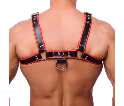 Red Leather Premium Leather Harness S/M Black-Red Adjustable Straps