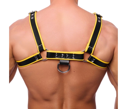 Red Leather Premium Leather Harness L/XL Black-Yellow Adjustable Straps