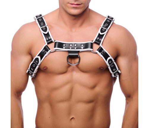 Red Leather Harness S/M Adjustable Black/White European Craft