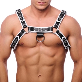 Red Leather Premium Leather Harness L/XL Adjustable Black & White Design