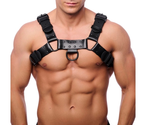 Red Leather Bulldog Leather Harness L/XL Adjustable Black Genuine Leather