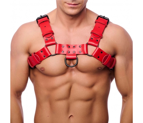 Red LeatherBulldog Leather Harness S/M Red - Adjustable Cowhide Model