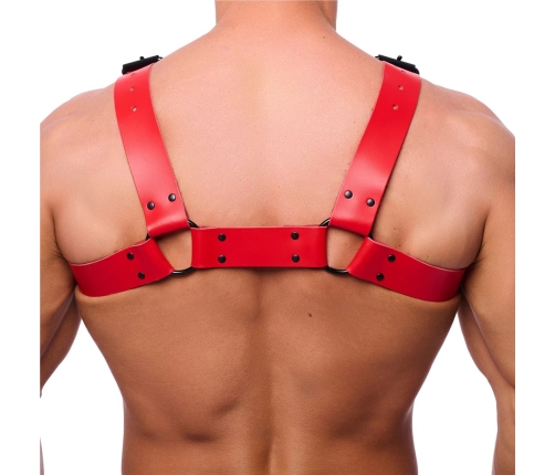 Red LeatherBulldog Leather Harness S/M Red - Adjustable Cowhide Model