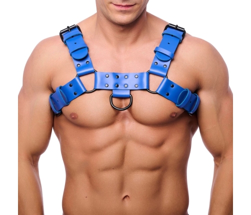 Red Leather Bulldog Leather Harness S/M Adjustable Blue Genuine Cowhide