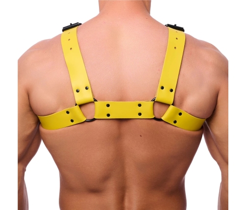 Red Leather Bulldog Leather Harness S/M Yellow - Adjustable Cowhide Straps