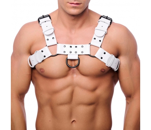 Red Leather Bulldog Leather Harness L/XL White - Adjustable Cowhide Straps