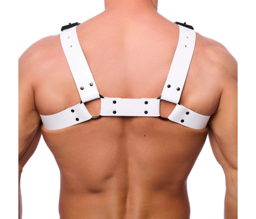 Red Leather Bulldog Leather Harness L/XL White - Adjustable Cowhide Straps