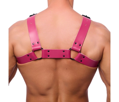 Red Leather Bulldog Leather Harness S/M Pink - Adjustable European Design