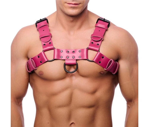 Red Leather Bulldog Leather Harness L/XL Pink - Adjustable Cowhide Straps