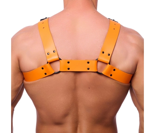 Red Leather Bulldog Leather Harness L/XL Orange - Adjustable Cowhide System