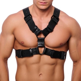Red Leather Harness S/M Black - Adjustable Cowhide Strap System