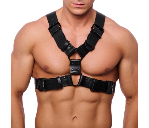 Red Leather Harness S/M Black - Adjustable Cowhide Strap System