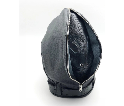 Red Leather Premium Leather Balaclava Black - Vegetable-Tanned European Model