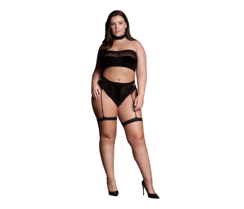 Ananke XII - Three Piece with Choker, Bandeau Top and Pantie with Garters - Plus Size