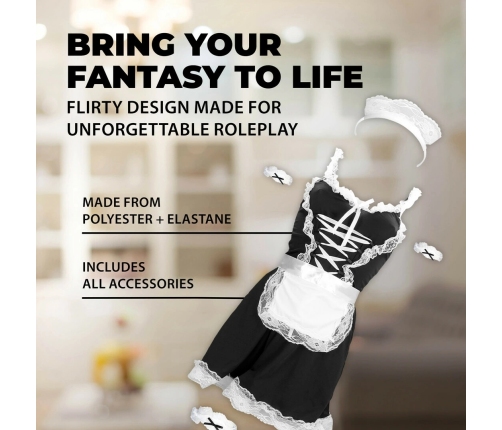 Obsessive French Maid Costume S/M Elegant Black Dress Set