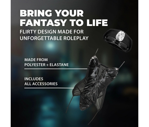 Leg Avenue Police Uniform Set S/M Black - Wetlook Bodysuit & Cap